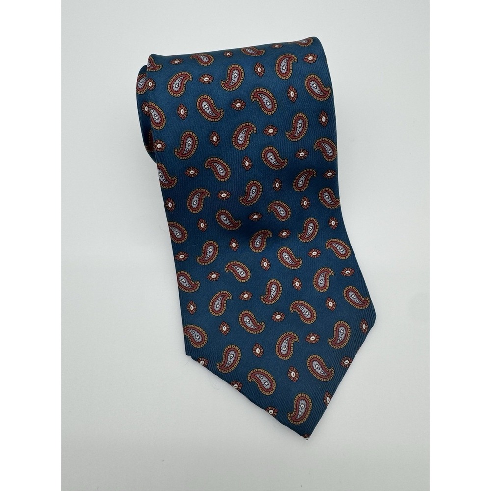 Sheaf & Caber Paisley Silk Tie Blue Red Gold Classic Necktie Made in USA